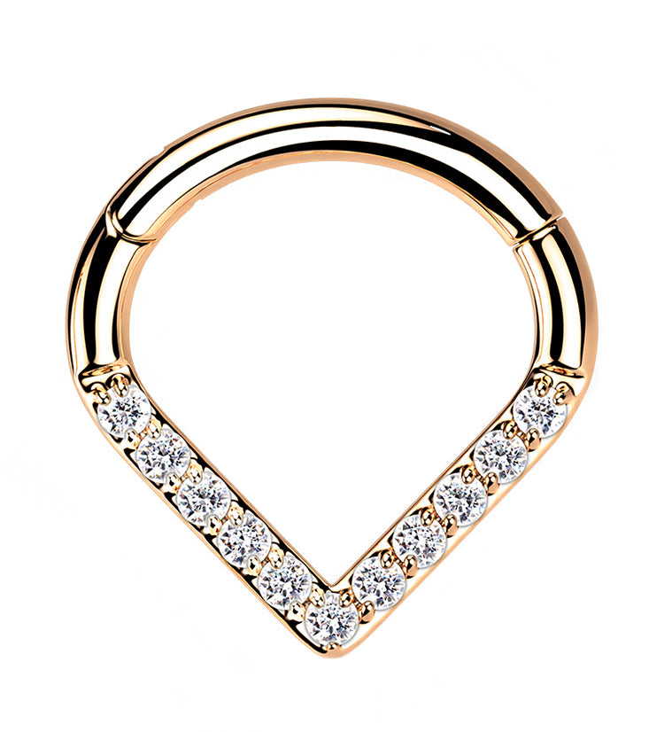 Rose Gold PVD V-Shaped CZ Titanium Hinged Segment Ring