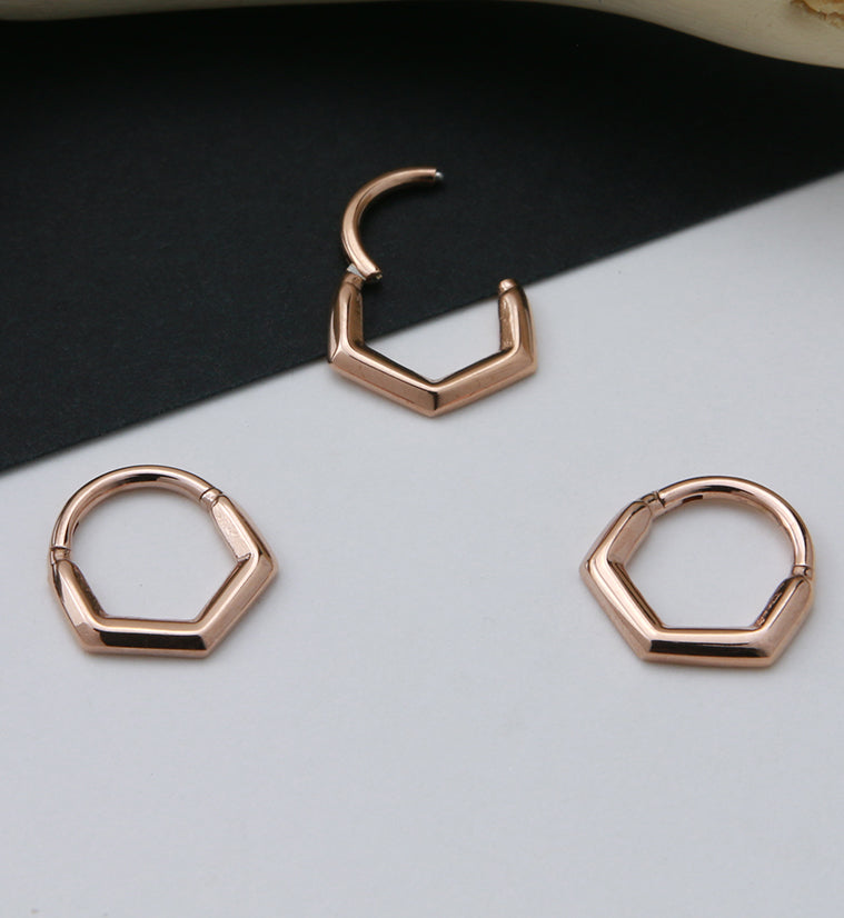 Rose Gold PVD V-Shaped Hinged Segment Ring