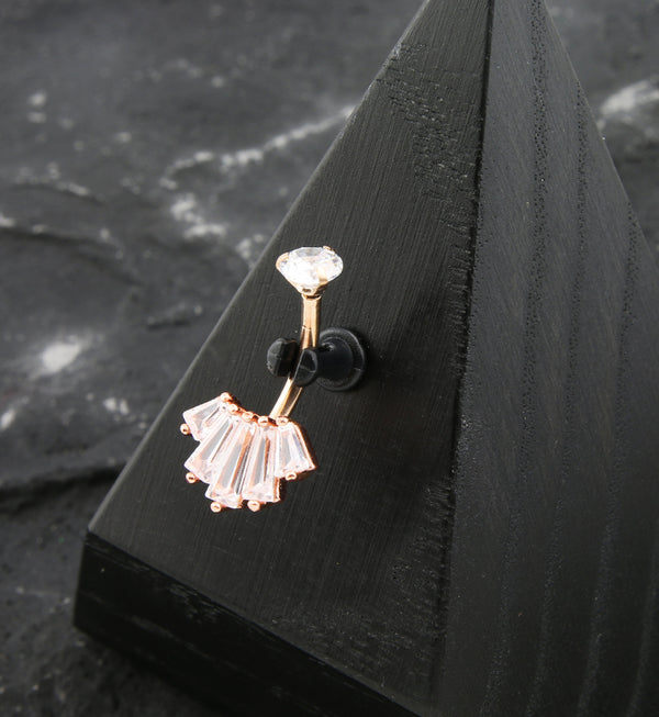 Rose Gold PVD Vane Baguette Clear CZ Belly Button Ring