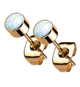 Rose Gold PVD White Opal Titanium Bezel Earrings