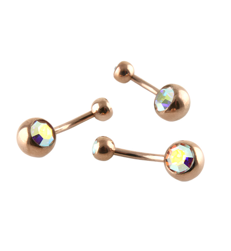 Rainbow Aurora CZ PVD Rose Gold Belly Button Ring