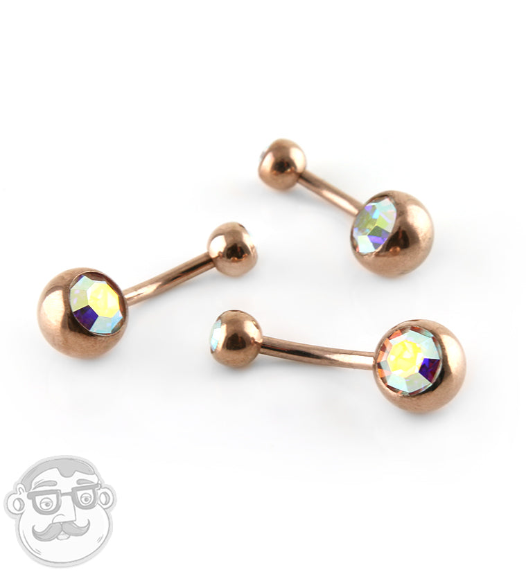 Rainbow Aurora CZ PVD Rose Gold Belly Button Ring