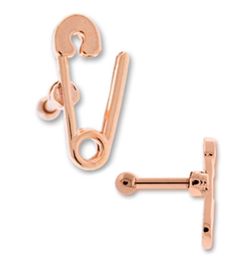 16G Rose Gold PVD Safety Pin Tragus / Cartilage barbell