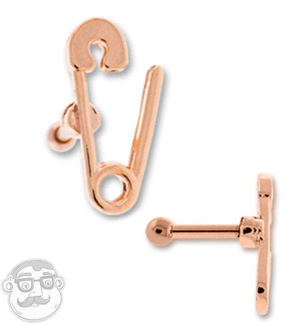 16G Rose Gold PVD Safety Pin Tragus / Cartilage barbell