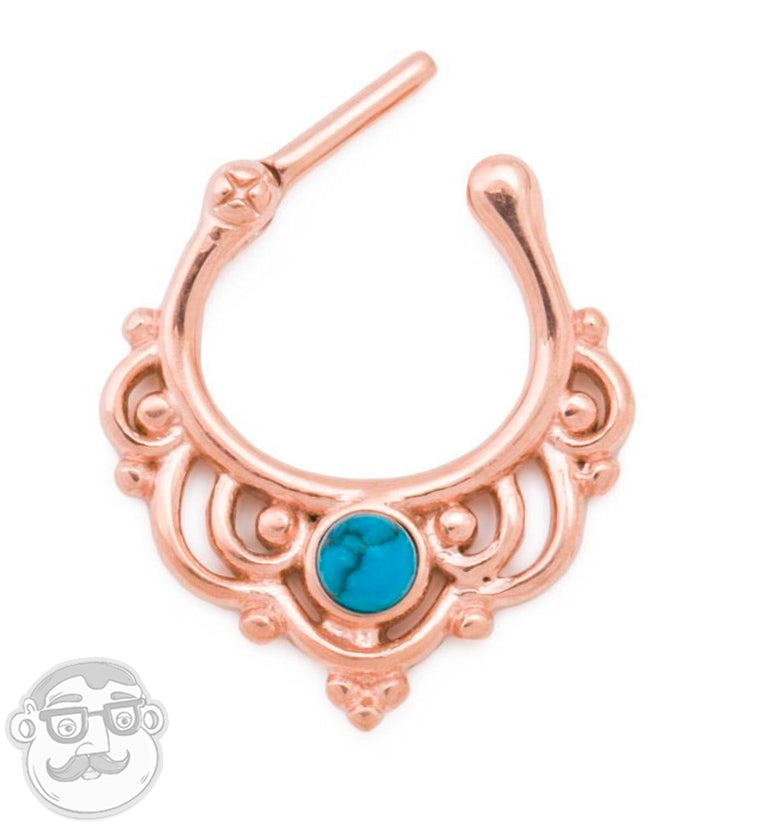 16G Rose Gold PVD Turquoise Lace Septum Clicker
