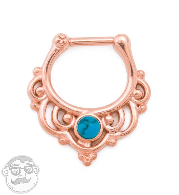 16G Rose Gold PVD Turquoise Lace Septum Clicker