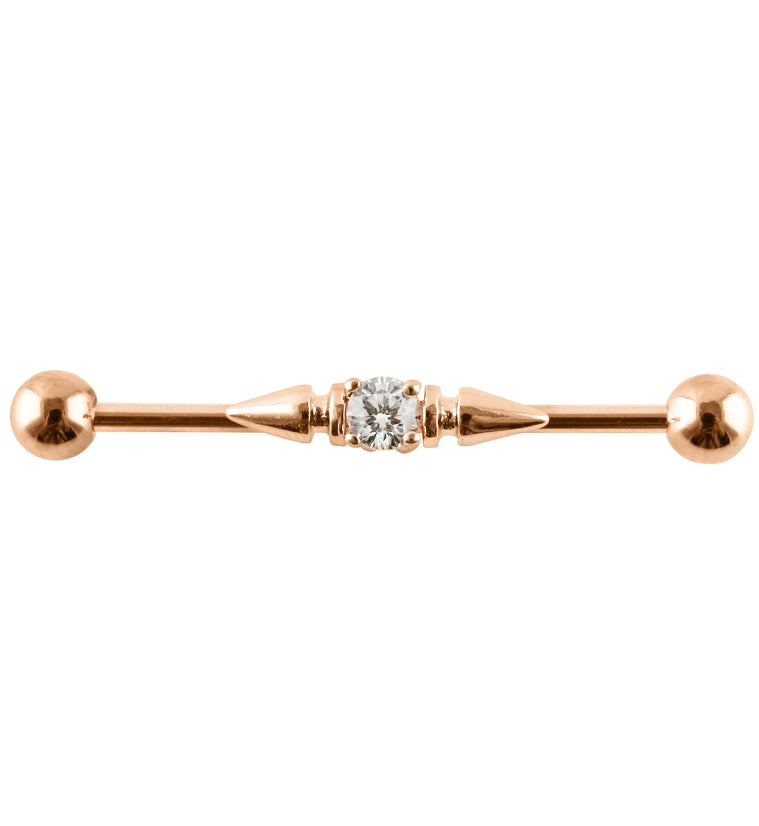 Rose Gold Spike CZ Stainless Steel Industrial Barbell