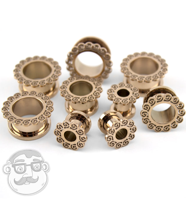 Rose Gold Spiral Ornamental Stainless Steel Tunnel Plugs