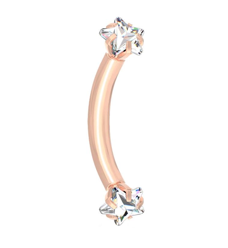 Rose Gold Clear Star CZ Prong Set Stainless Steel Curved Barbell