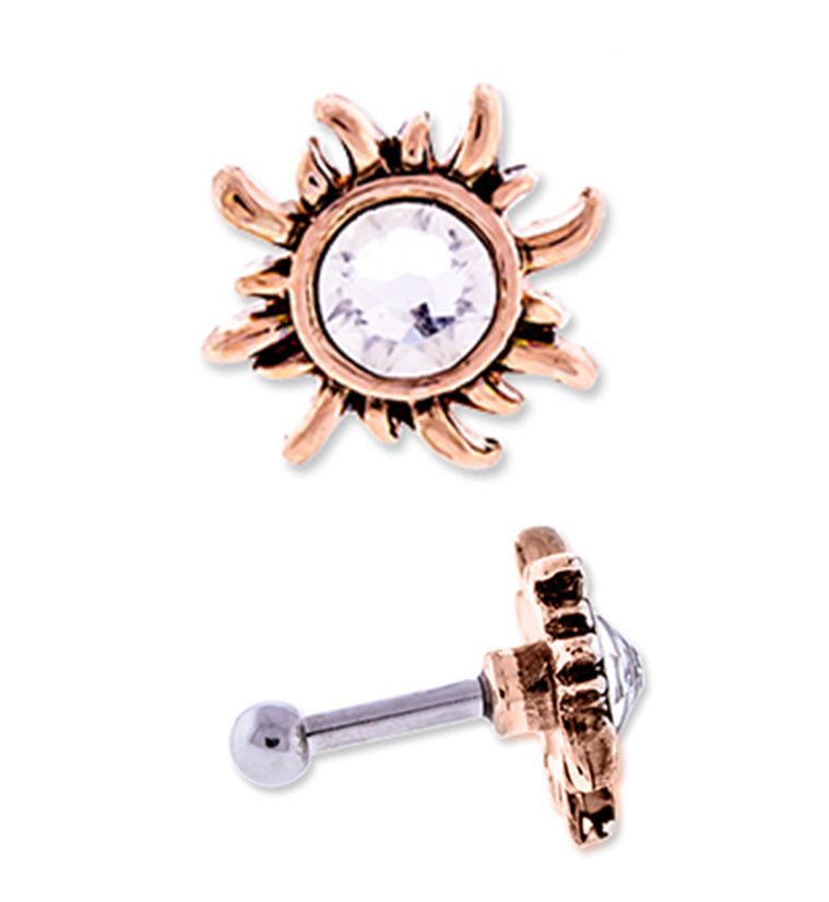 16G Rose Gold PVD Solar Sun Tragus / Cartilage Barbell