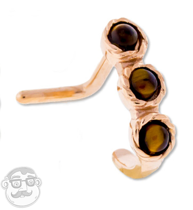 18G Tiger Eye Stone Rose Gold PVD Nose Curve Ring