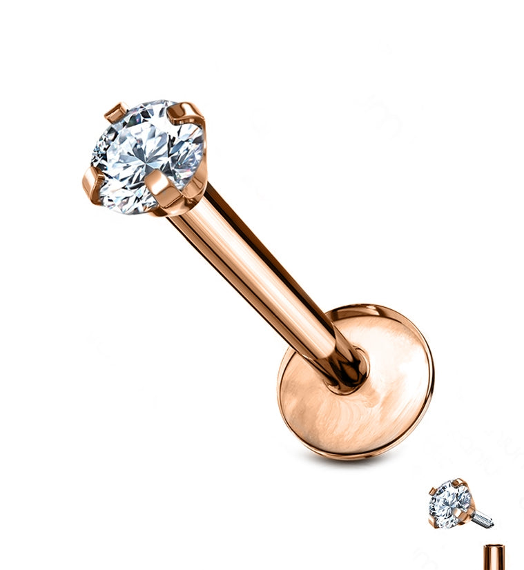 Rose Gold CZ Prong Titanium Internally Threaded Labret