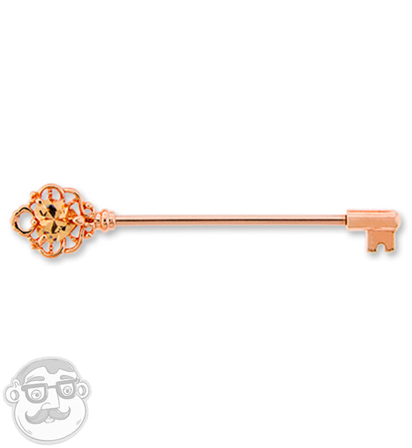 Rose Gold Topaz CZ Antique Key Industrial Barbell
