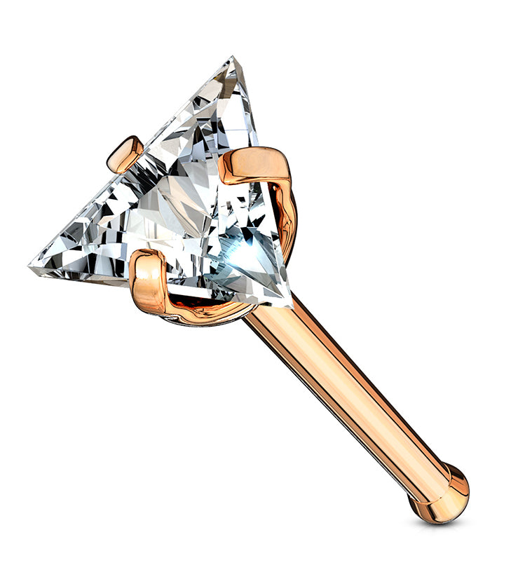 20G Rose Gold PVD Triangle CZ Stainless Steel Nosebone