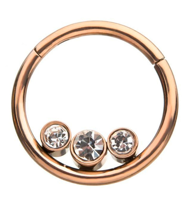 Rose Gold PVD Triple CZ Hinged Segment Ring