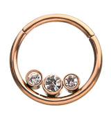 Rose Gold PVD Triple CZ Hinged Segment Ring