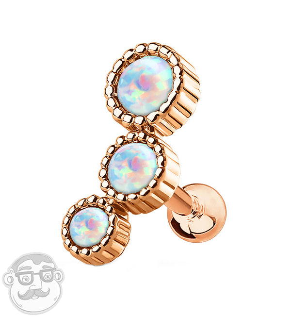 16G Rose Gold PVD Triple Opal Dome Cartilage Barbell