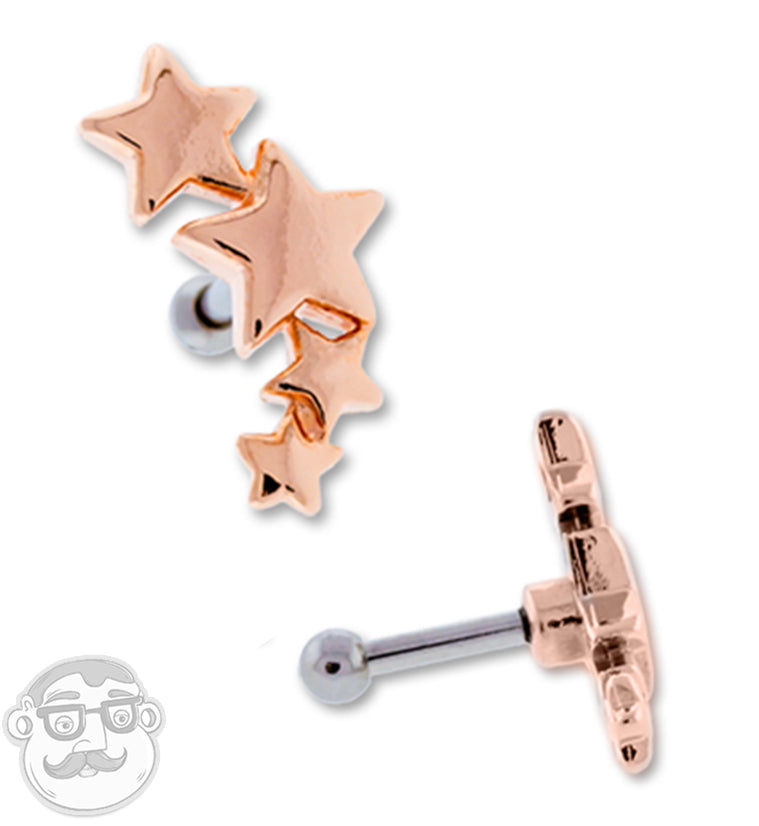 16G Rose Gold PVD Triple Star Tragus / Cartilage Barbell