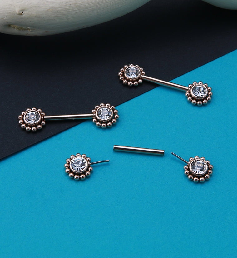 14G Rose Gold PVD Gem Verge Threadless Nipple Ring Barbells