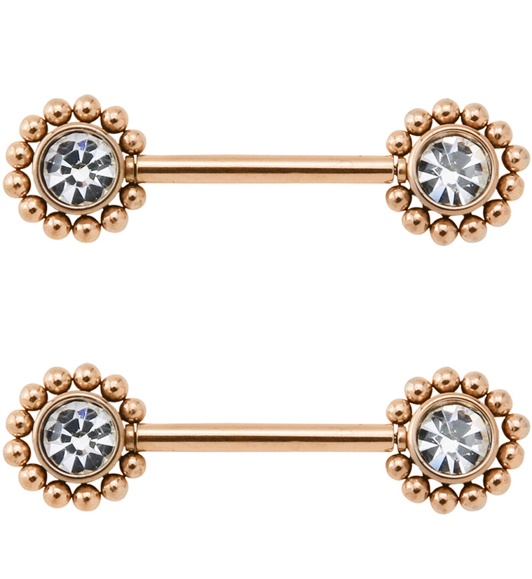 14G Rose Gold PVD Gem Verge Threadless Nipple Ring Barbells