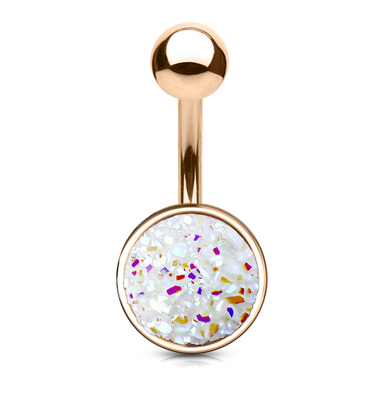Rose Gold PVD White Druzy Shield Belly Button Ring