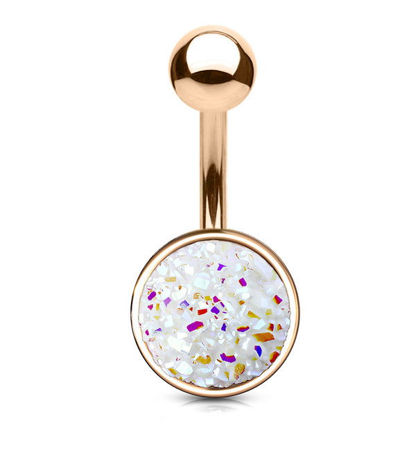 Rose Gold PVD White Druzy Shield Belly Button Ring