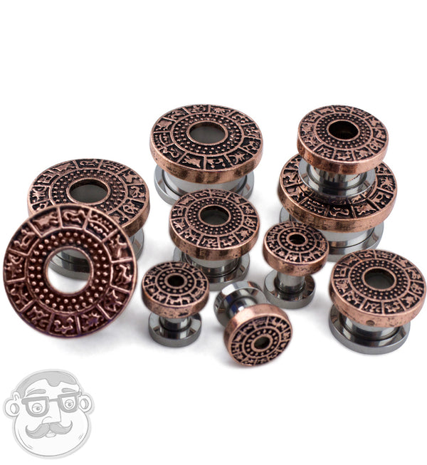 Gold Zodiac Rim Stainless Steel Tunnel Plugs