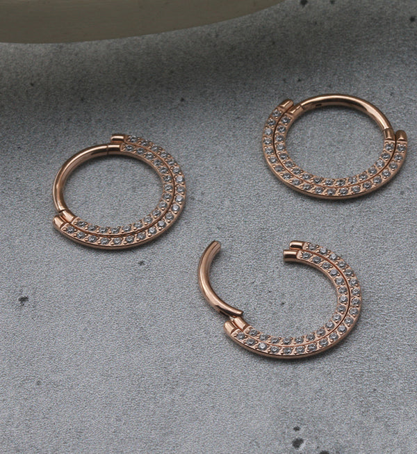 Rose Gold PVD Double Gem Lineup HInged Segment Ring