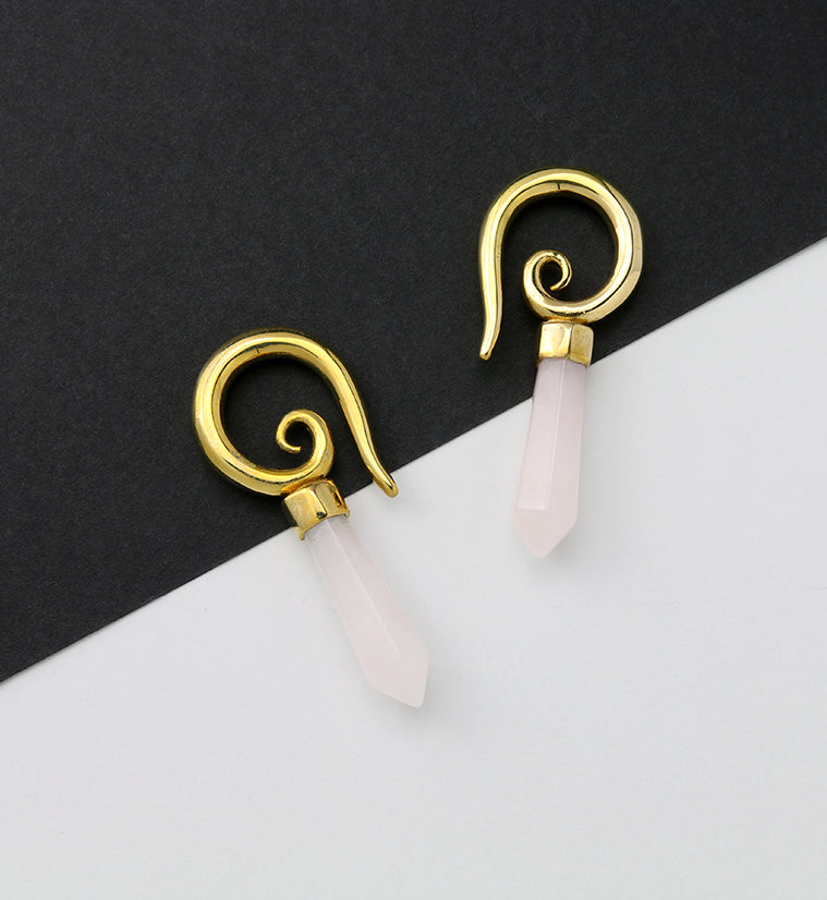 Rose Quartz Cutlas Brass Ear Weights