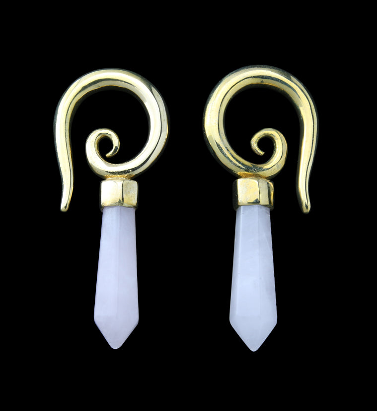 Rose Quartz Cutlas Brass Ear Weights