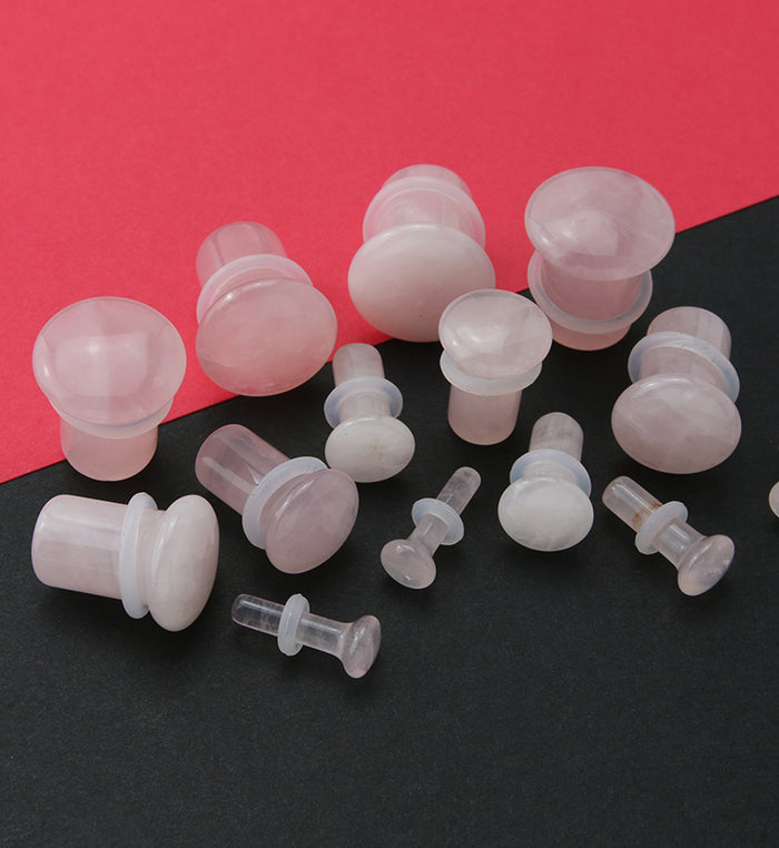 Rose Quartz Single Flare Stone Plugs (6 gauge - 5/8 inch) main image 1