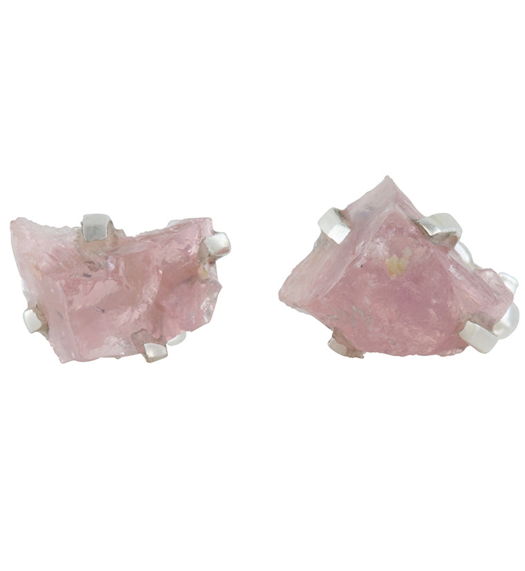 Rose Quartz Stone Prong Set Sterling Silver Earrings