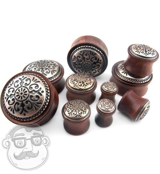 Rose Wood Plugs With Antique Brass Inlay