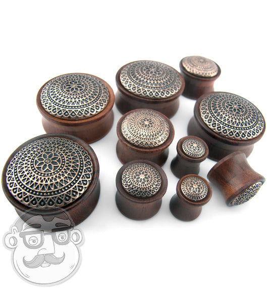Rose Wood Plugs With Lotus Ornament Inlay