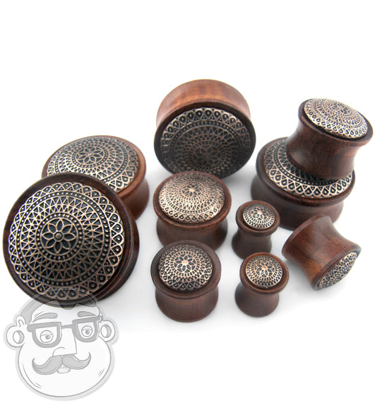 Rose Wood Plugs With Lotus Ornament Inlay