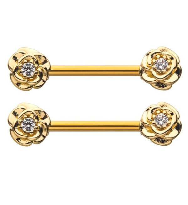14G Gold PVD Double Rose Bud Nipple Ring Barbell