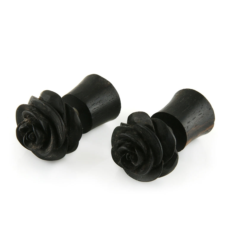 Carved Rosebud Wooden Fake Gauge Plugs