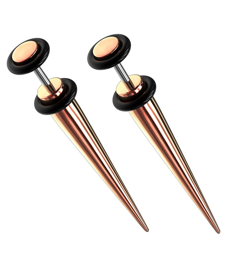 16G Rose Gold PVD Stainless Steel Fake Tapers / Gauges