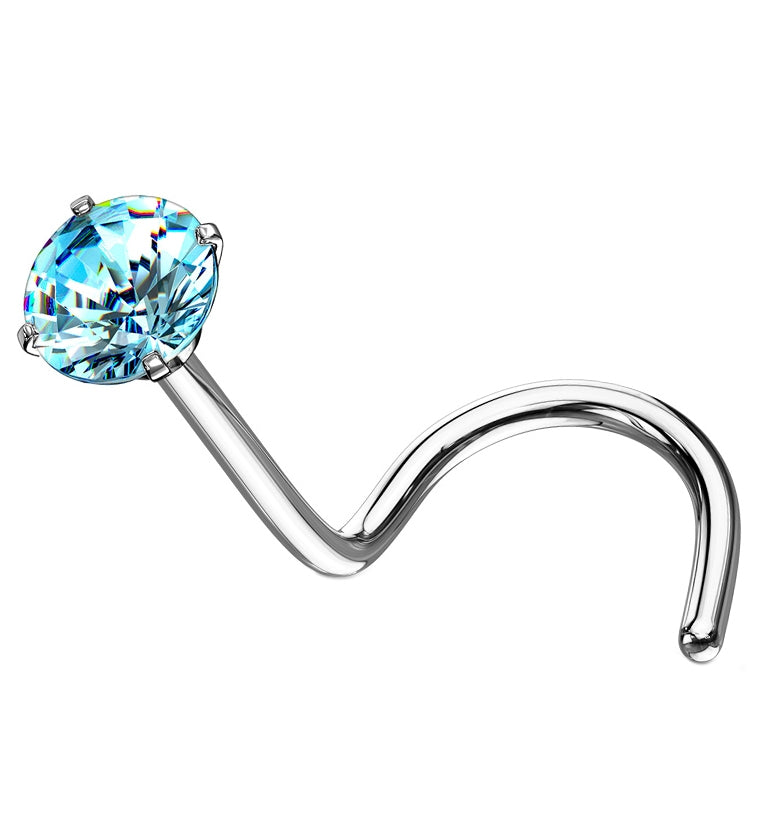 Aqua Prong Set CZ Stainless Steel Nose Screw