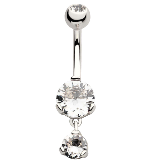 Round Clear CZ Dangle Stainless Steel Belly Button Ring