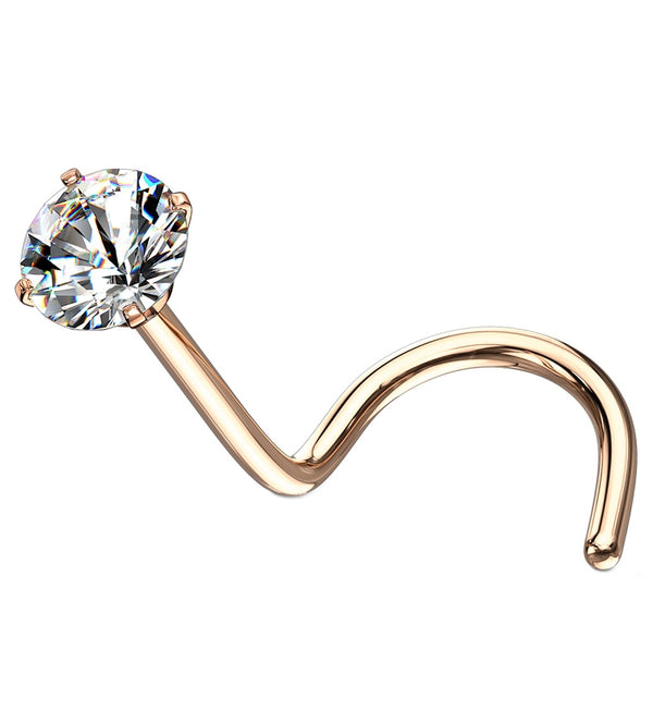 Rose Gold Prong Set CZ Stainless Steel Nose Screw