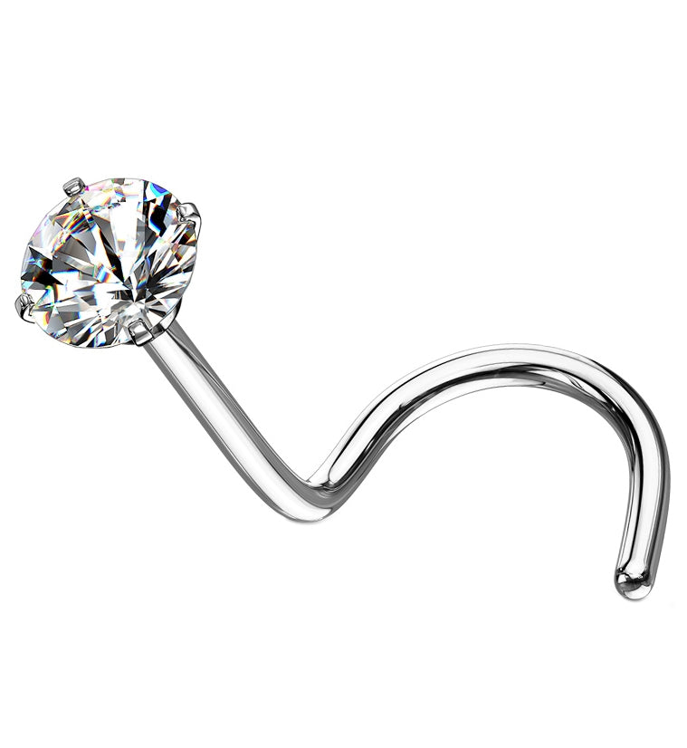 Clear Prong Set CZ Stainless Steel Nose Screw