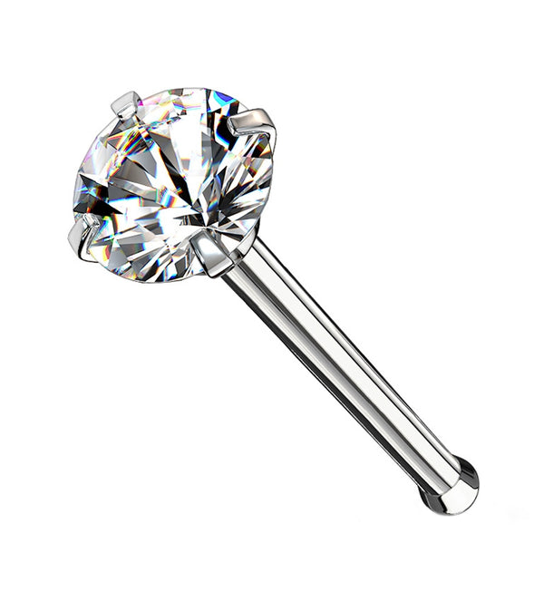Clear Prong Set CZ Stainless Steel Nosebone