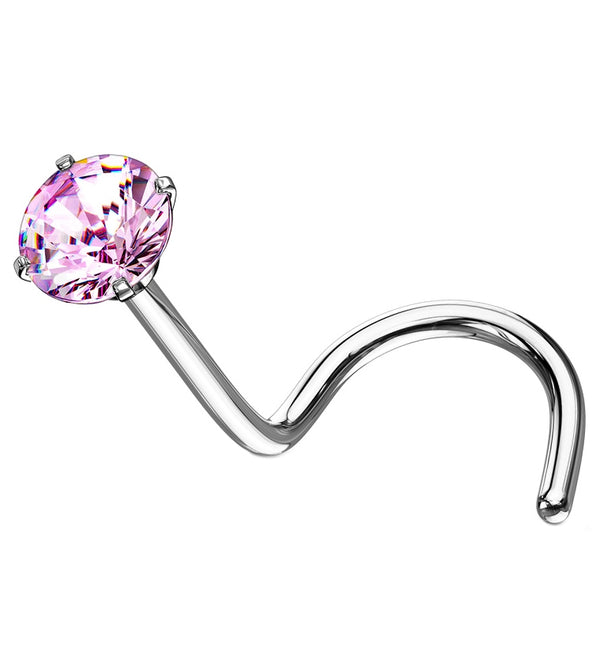 Pink Prong Set CZ Stainless Steel Nose Screw