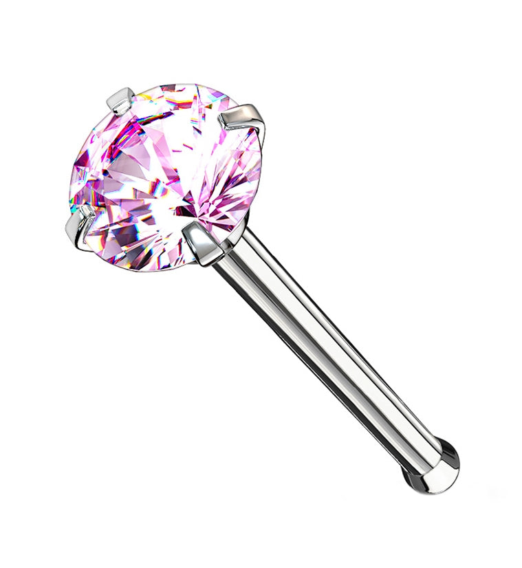 Pink Prong Set CZ Stainless Steel Nosebone