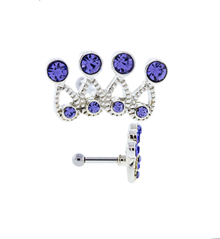 16G Purple CZ Royal Crown Tragus / Cartilage Barbell