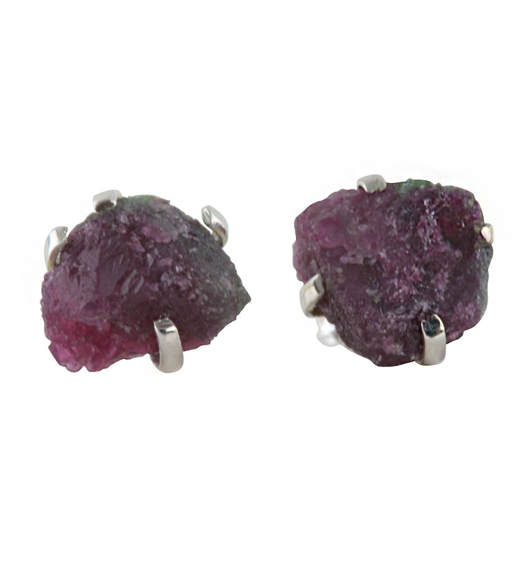 Ruby in Zoisite Stone Prong Set Sterling Silver Earrings