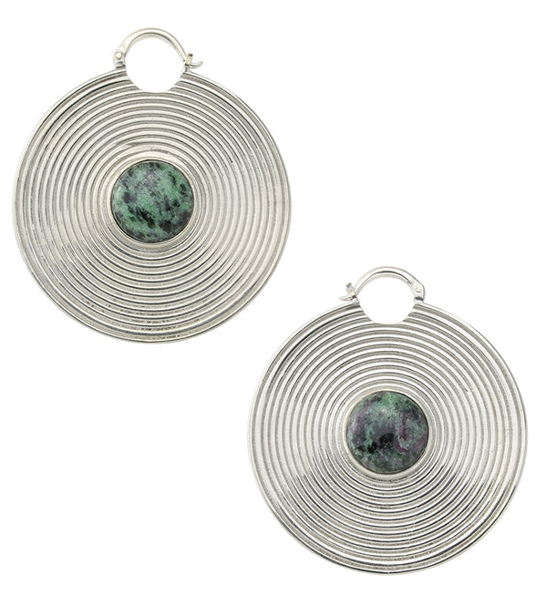 Hypnotic Ruby In Zoisite White Brass Ear Weights