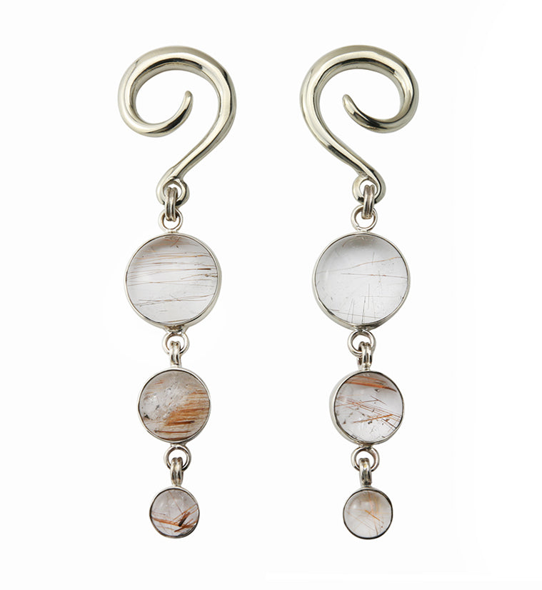 Triple Rutilated Quartz Stone Hanging Ear Weights
