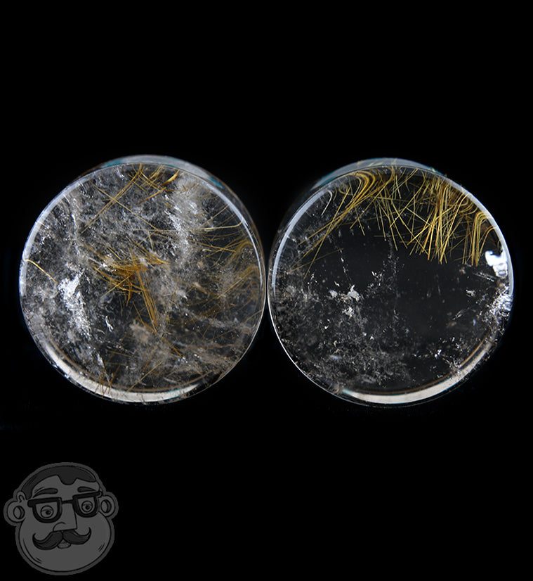 Rutilated Quartz Stone Plugs 1 Inch (25mm)